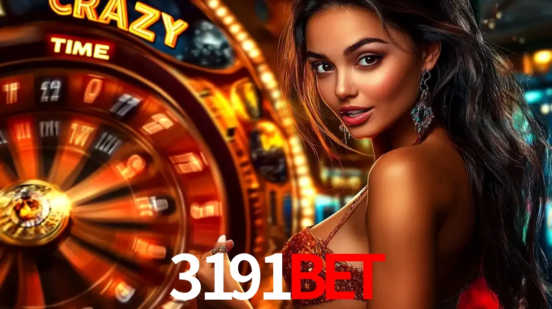 Mulher ao lado da roda de prêmios do jogo de cassino ao vivo Crazy Time, um dos shows de jogos mais emocionantes oferecidos pela plataforma de apostas 3191bet.