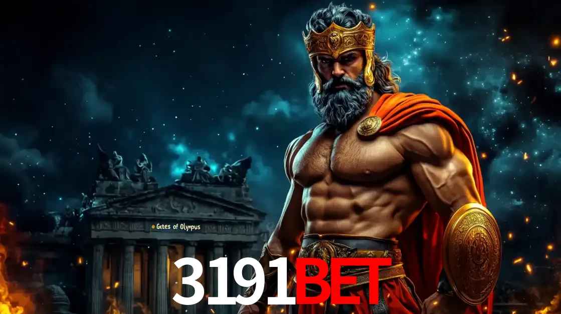 O poderoso Zeus do jogo de slot Gates of Olympus em frente ao seu templo, pronto para lançar multiplicadores divinos e prêmios épicos no cassino online 3191bet.