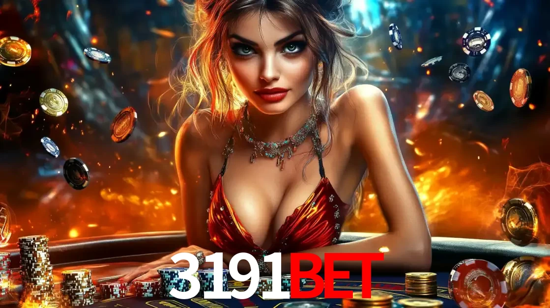 Mulher em uma mesa de cassino com pilhas de fichas e um fundo de fogo, pronta para uma rodada de altas apostas nos jogos de mesa emocionantes do cassino 3191bet.